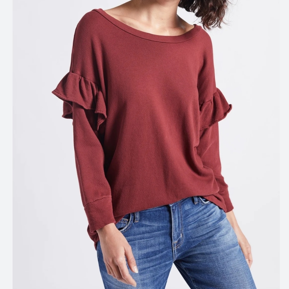 Current/Elliott The Ruffle Sweatshirt Revolve Cropped Cotton Transitional L/3